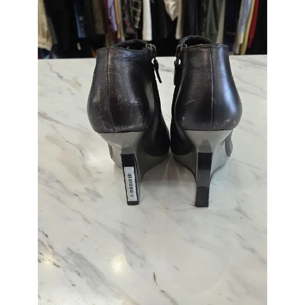 Salvatore Ferragamo Black Leather Peep-Toe Wedge Booties